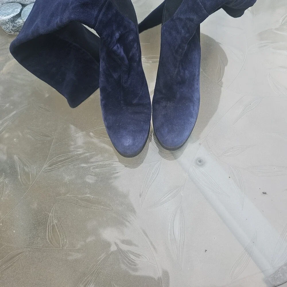 Stuart Weitzman Women’s Navy Suede Wedge Knee-High Boots